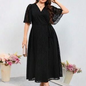 Black Midi Wrap Dress plus size 1X